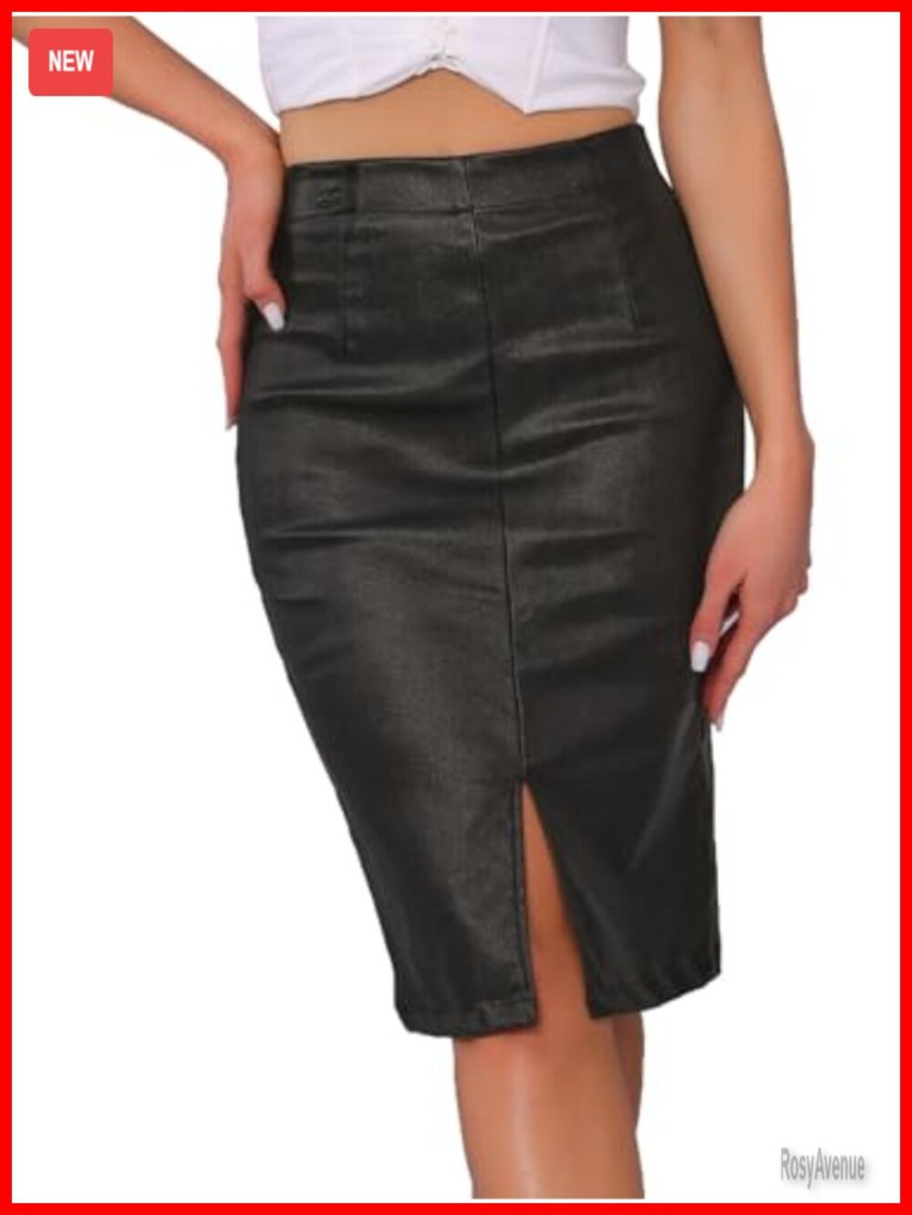 Shiny Holographic High Waist Midi Bodycon Pencil Skirt